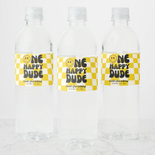One Happy Dude Smile Face Birthday Water Bottle Label