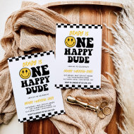 One Happy Dude   Smile Face Boy 1st Birthday Invitation