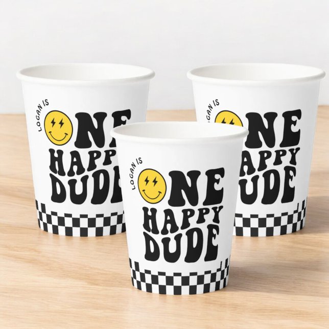 One Happy Dude Smile Face Boy First Birthday Paper Cups (Creator Uploaded)