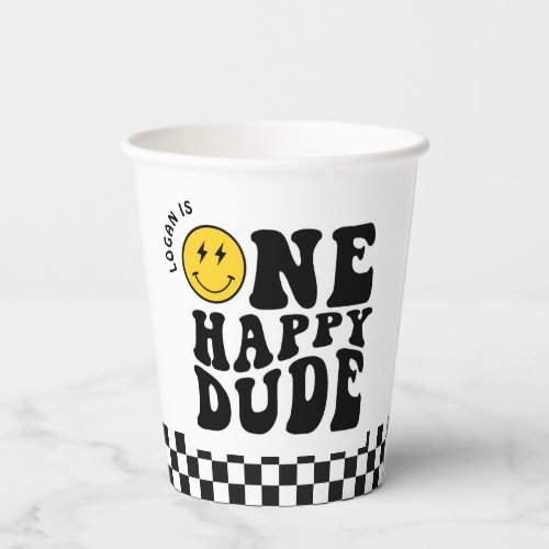 One Happy Dude Smile Face Boy First Birthday Paper Cups