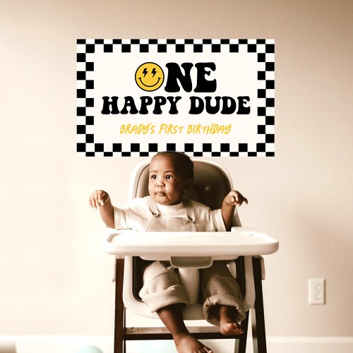 One Happy Dude Smile Face Boy First Birthday Sign