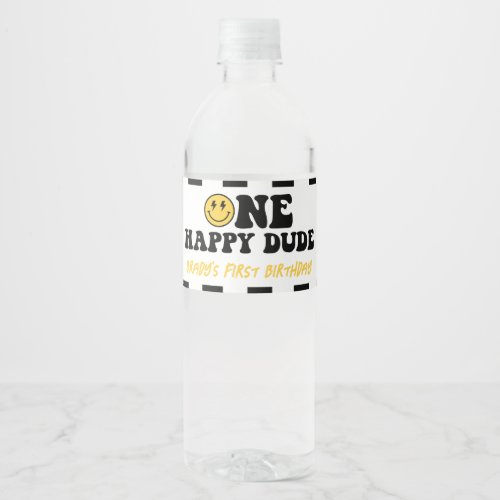 One Happy Dude Smile Face Boy First Birthday  Water Bottle Label