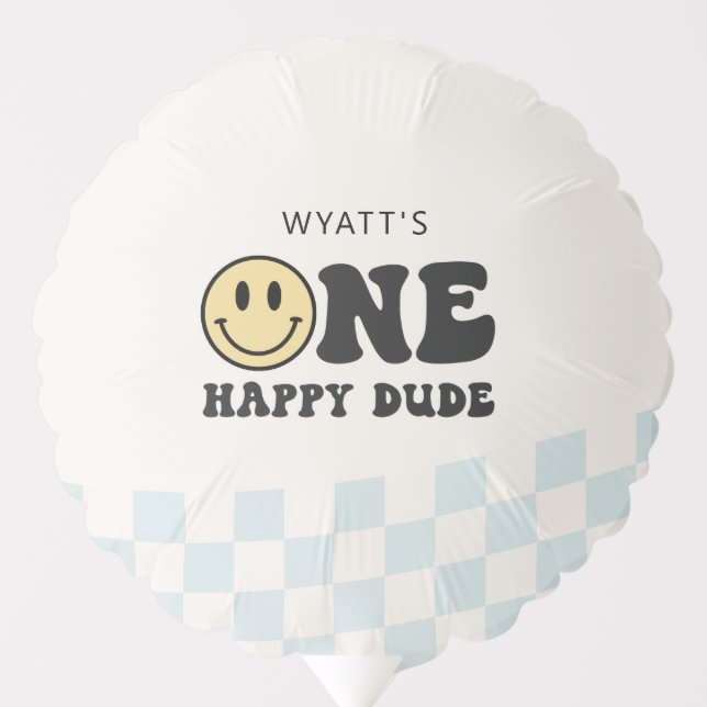 One Happy Dude Smile Face First Birthday Balloon (Front)