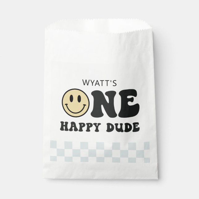 One Happy Dude Smile Face First Birthday Favor Bag (Front)