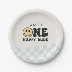 One Happy Dude Smile Face First Birthday Paper Plates
