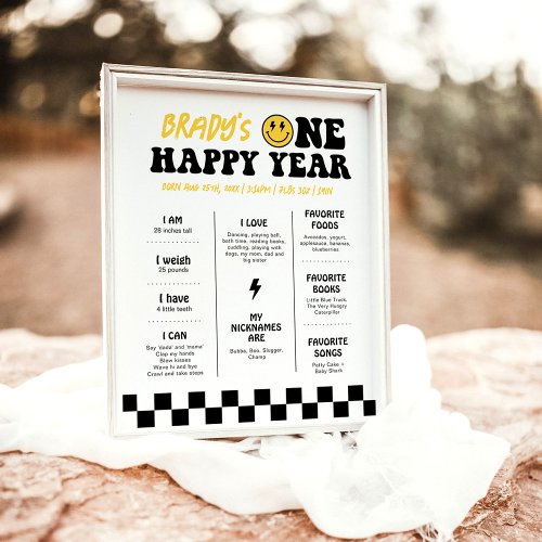 One Happy Dude Smiley 1st Birthday Milestone Board Poster