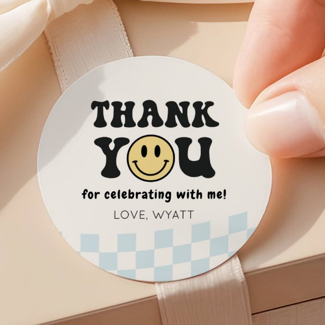 One Happy Dude Smiley 1st Birthday Thank You Classic Round Sticker (Creator Uploaded)