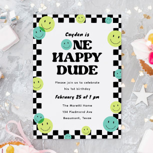 One Happy Dude Smiling Face 1st Birthday Party Invitation