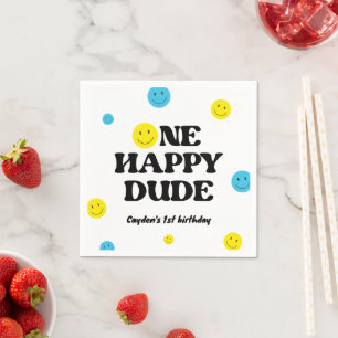 One Happy Dude Smiling Face Birthday Party Napkins