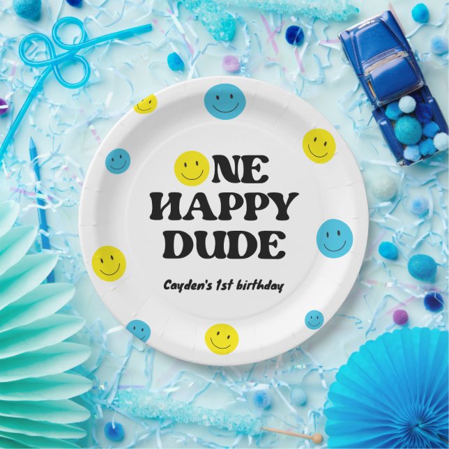 One Happy Dude Smiling Face Birthday Party Paper Plates (Party)