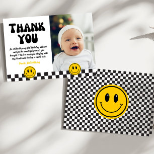 One Happy Dude Smiling Face Photo Birthday Thank You Card