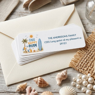One Happy Dude Surf Beach Birthday Label
