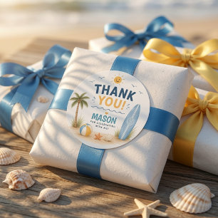 One Happy Dude Surf Birthday Thank You  Classic Round Sticker