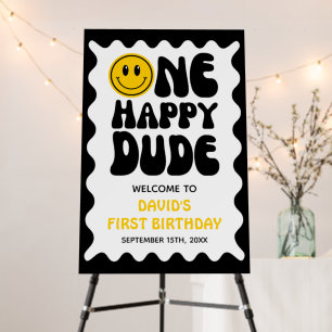 One Happy Dude Wavy Frame Boy First Birthday Foam Board