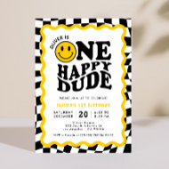 One Happy Dude Wavy Happy Face Boy 1st Birthday Invitation