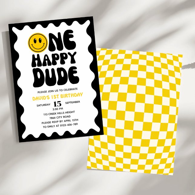 One Happy Dude Wavy Squiggly First Birthday  Invitation (Creator Uploaded)