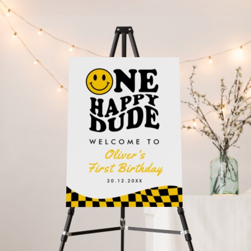 One Happy Dude Yellow 1st Birthday Welcome Sign