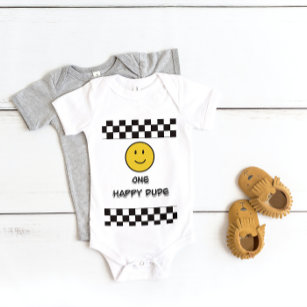 One Happy Dude Yellow Face Smile First 1 Birthday Baby Bodysuit