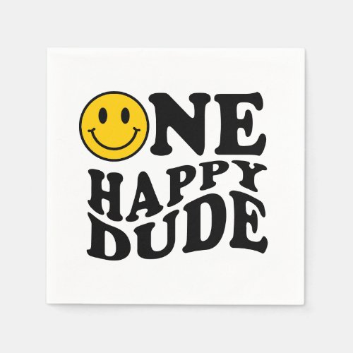 One Happy Dude Yellow Retro Happy Smile Birthday Napkins