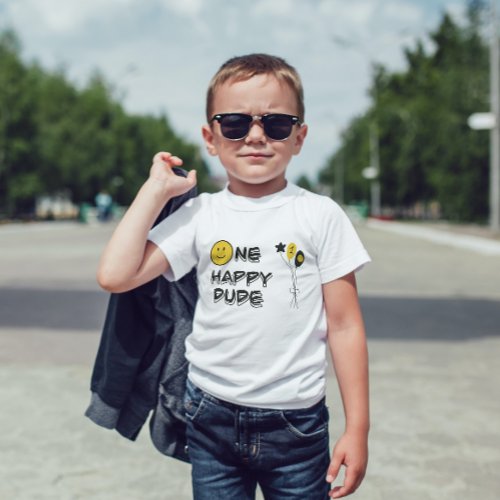 One Happy Dude Yellow Smile First 1st Boy Birthday Baby T_Shirt