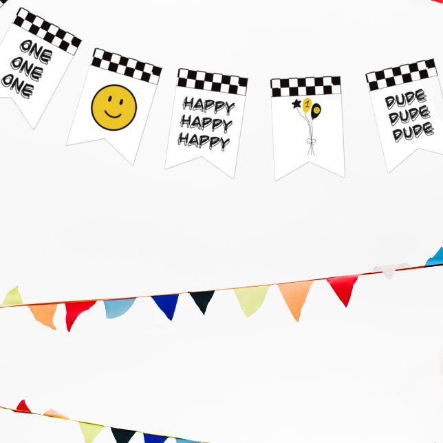 One Happy Dude Yellow Smile First 1st Boy Birthday Bunting Flags (Creator Uploaded)
