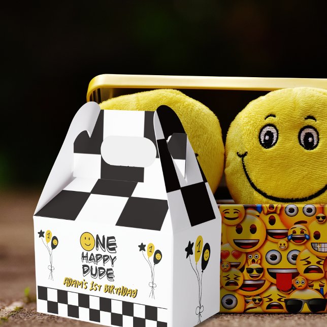 One Happy Dude Yellow Smile First 1st Boy Birthday Favor Boxes (Creator Uploaded)
