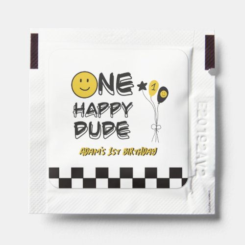 One Happy Dude Yellow Smile First 1st Boy Birthday Hand Sanitizer Packet