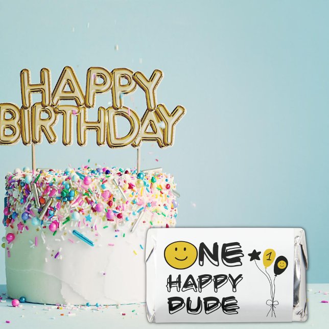 One Happy Dude Yellow Smile First 1st Boy Birthday Hershey's Miniatures (Creator Uploaded)