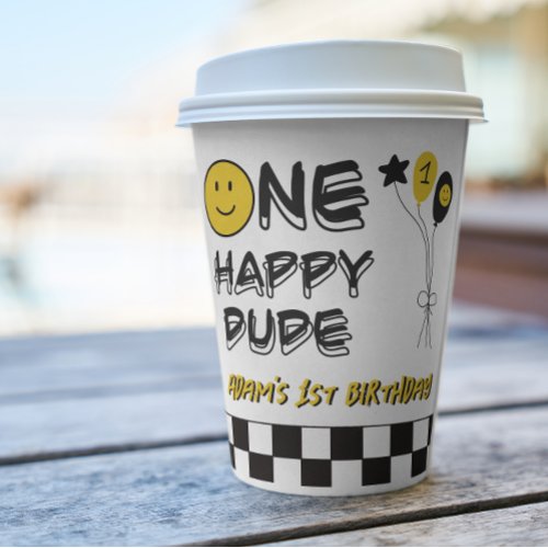 One Happy Dude Yellow Smile First 1st Boy Birthday Paper Cups