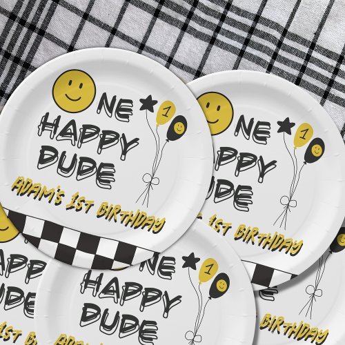 One Happy Dude Yellow Smile First 1st Boy Birthday Paper Plates