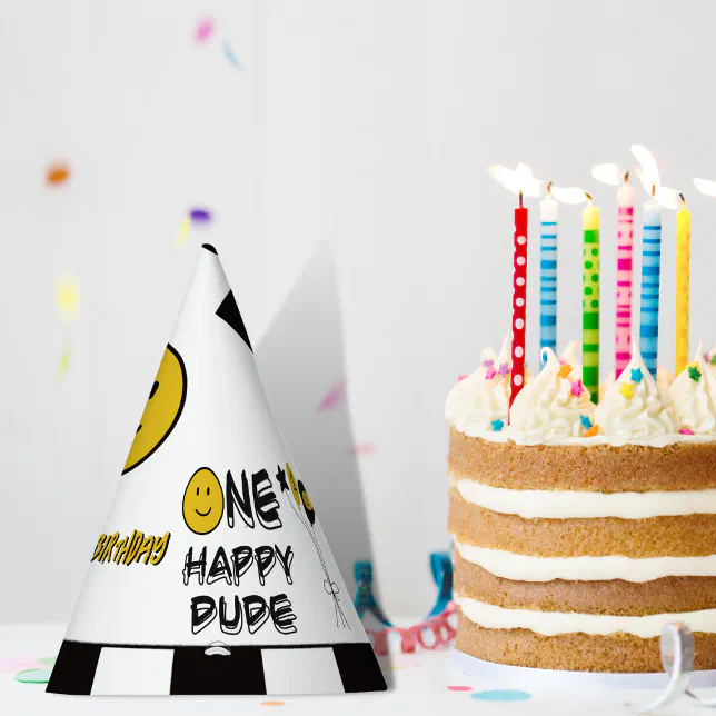 One Happy Dude Yellow Smile First 1st Boy Birthday Party Hat
