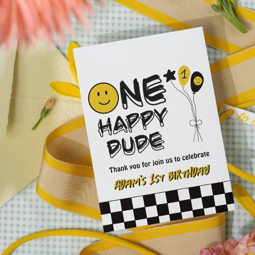 One Happy Dude Yellow Smile First 1st Boy Birthday Thank You Card