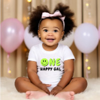 One Happy Gal 1st Birthday Green Smiley