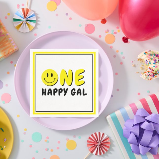One Happy Gal 1st Birthday Party Yellow Smiley Napkins (Creator Uploaded)