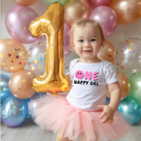 One Happy Gal 1st Birthday Pink Smiley