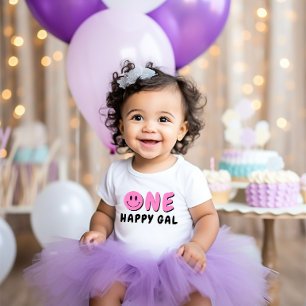 One Happy Gal 1st Birthday Pink Smiley Baby T-Shirt