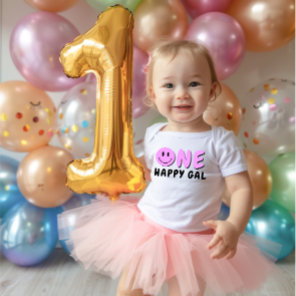 One Happy Gal 1st Birthday Purple Smile Baby Bodysuit