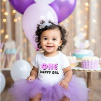 One Happy Gal 1st Birthday Purple Smiley