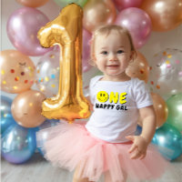 One Happy Gal 1st Birthday Yellow Smiley
