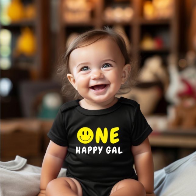 One Happy Gal 1st Birthday Yellow Smiley Baby Bodysuit (Creator Uploaded)