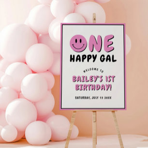 One Happy Gal First Birthday Pink Smiley Welcome Foam Board