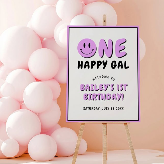 One Happy Gal First Birthday Purple Smiley Welcome Foam Board (Creator Uploaded)