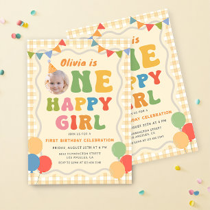 One Happy Girl Birthday Colorful 1st Birthday Invitation