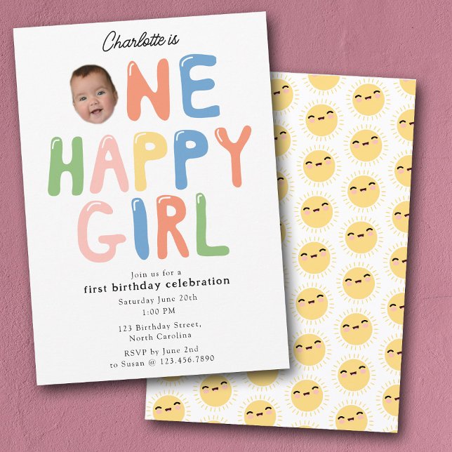 One Happy Girl Birthday Invite 1st Birthday Photo (One Happy Girl Birthday Invite 1st Birthday Photo)