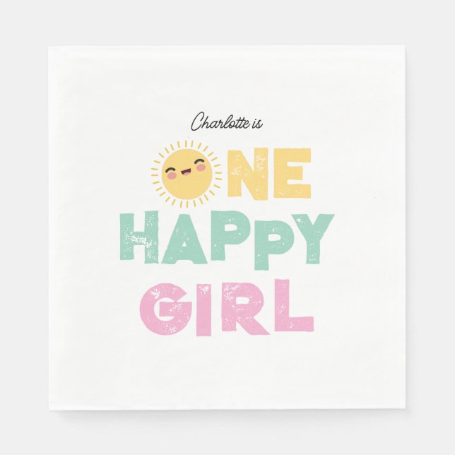 One Happy Girl Birthday Invite 1st Birthday Sun Napkins (Front)