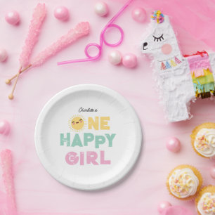 One Happy Girl Birthday Invite 1st Birthday Sun Paper Plates