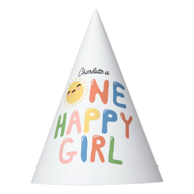 One Happy Girl Birthday Invite 1st Birthday Sun Party Hat (Front)