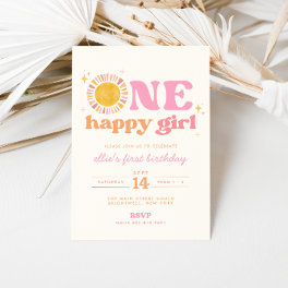 One Happy Girl Boho Sun First Birthday Invitation