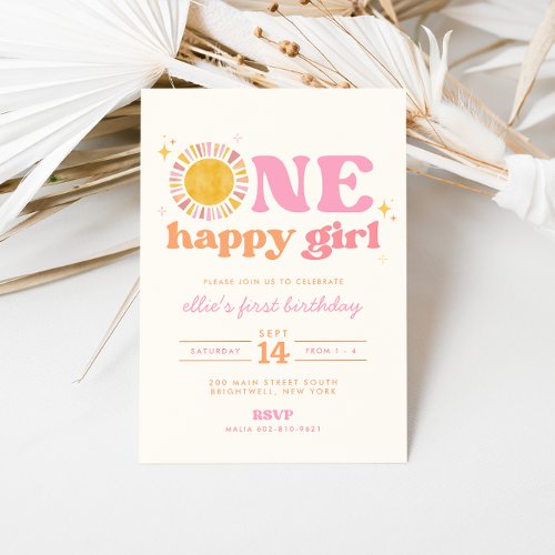 One Happy Girl Boho Sun First Birthday Invitation