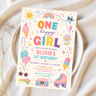 One Happy Girl Colorful Birthday Invitation